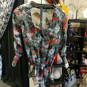 BCBG Maxazaria Printed Sheer Tunic